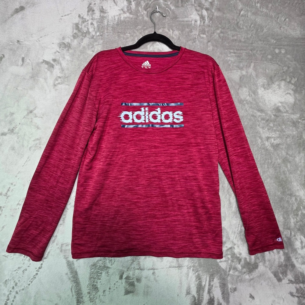 Adidas Kids XL 18/20 Red Heathered Long Sleeve Climalite Graphic Logo Shirt
